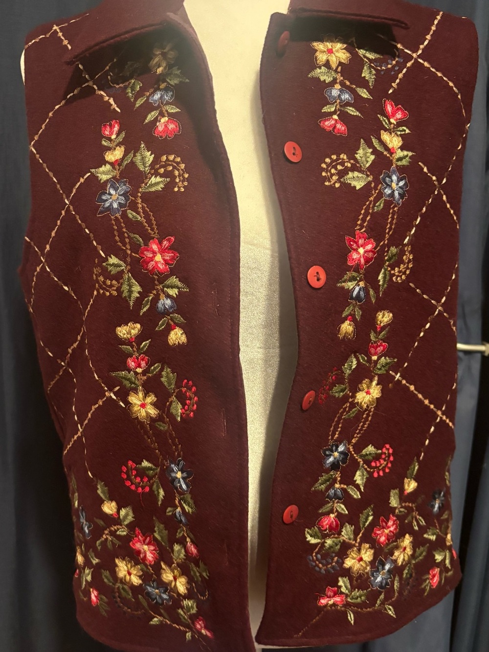 New Directions Burgundy Floral Embroidered Jacket